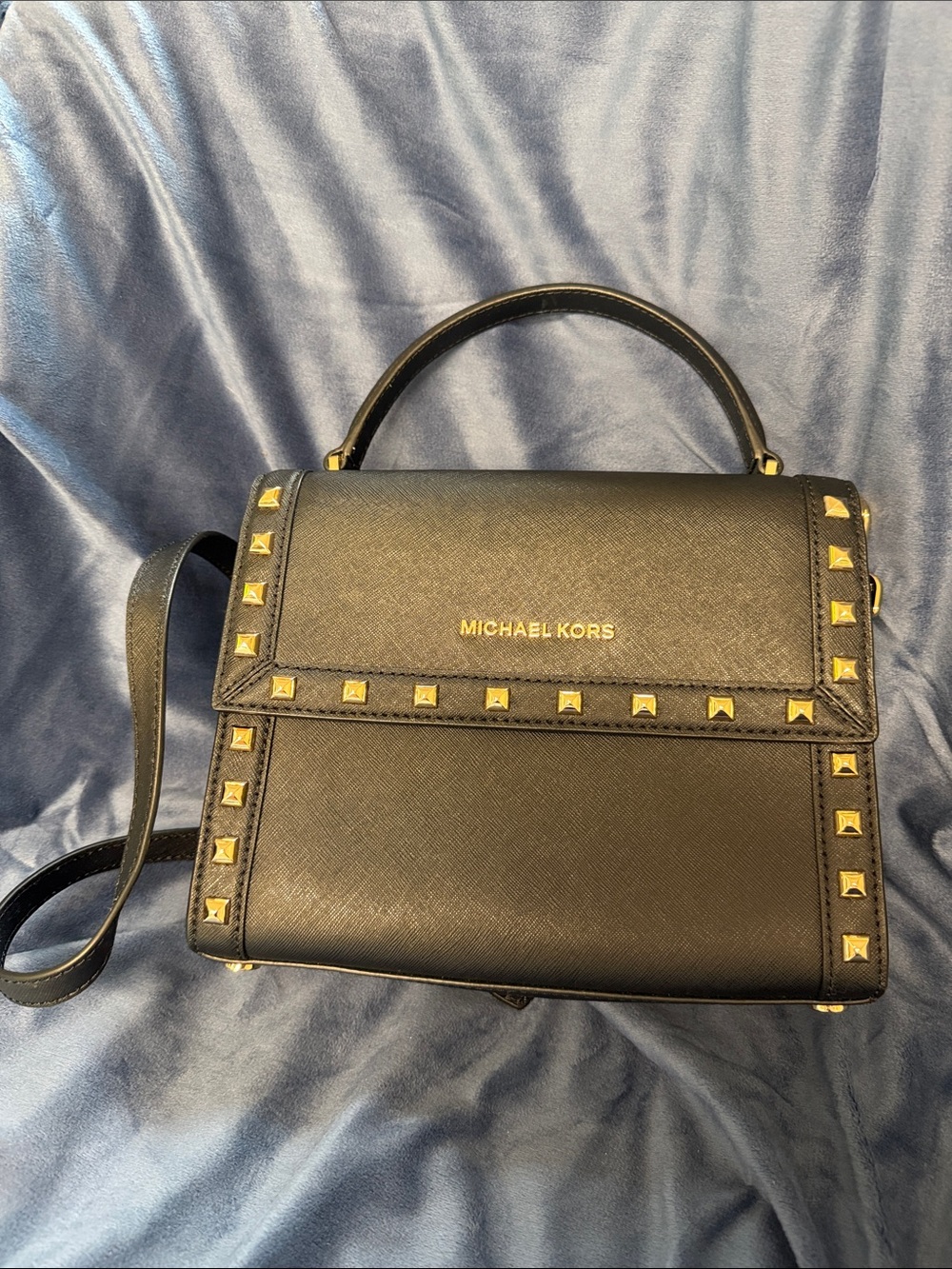 Michael Kors Black Satchel with Gold Studs